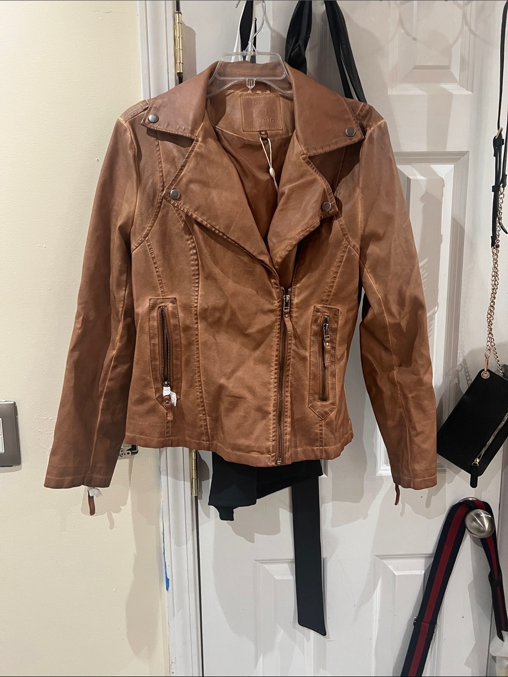 Womens Brown Moto Jacket -max studio size medium
